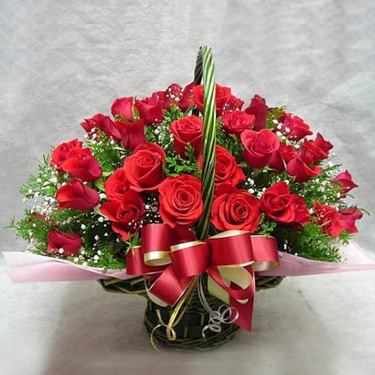 40 red roses basket