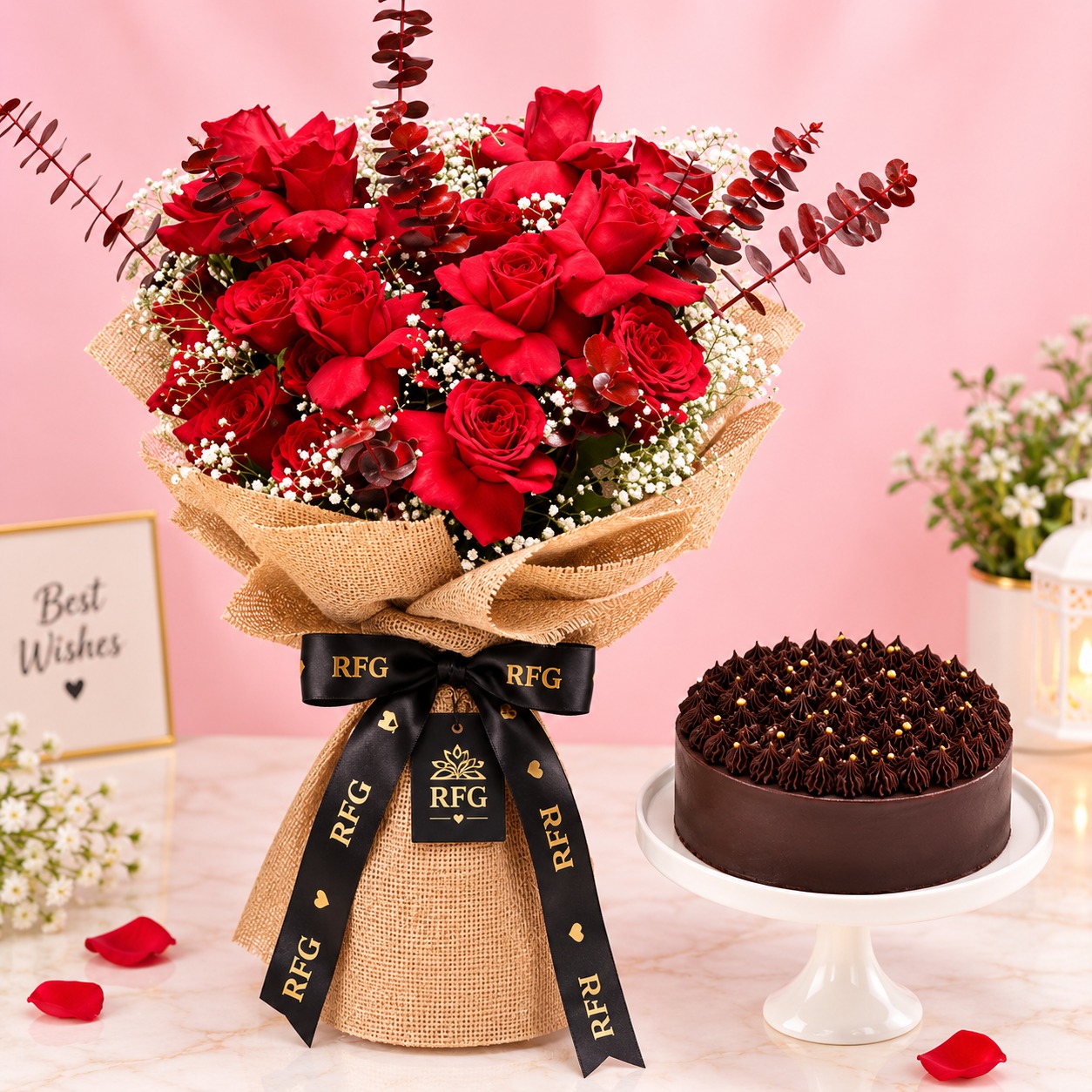 roses n chocolate cake