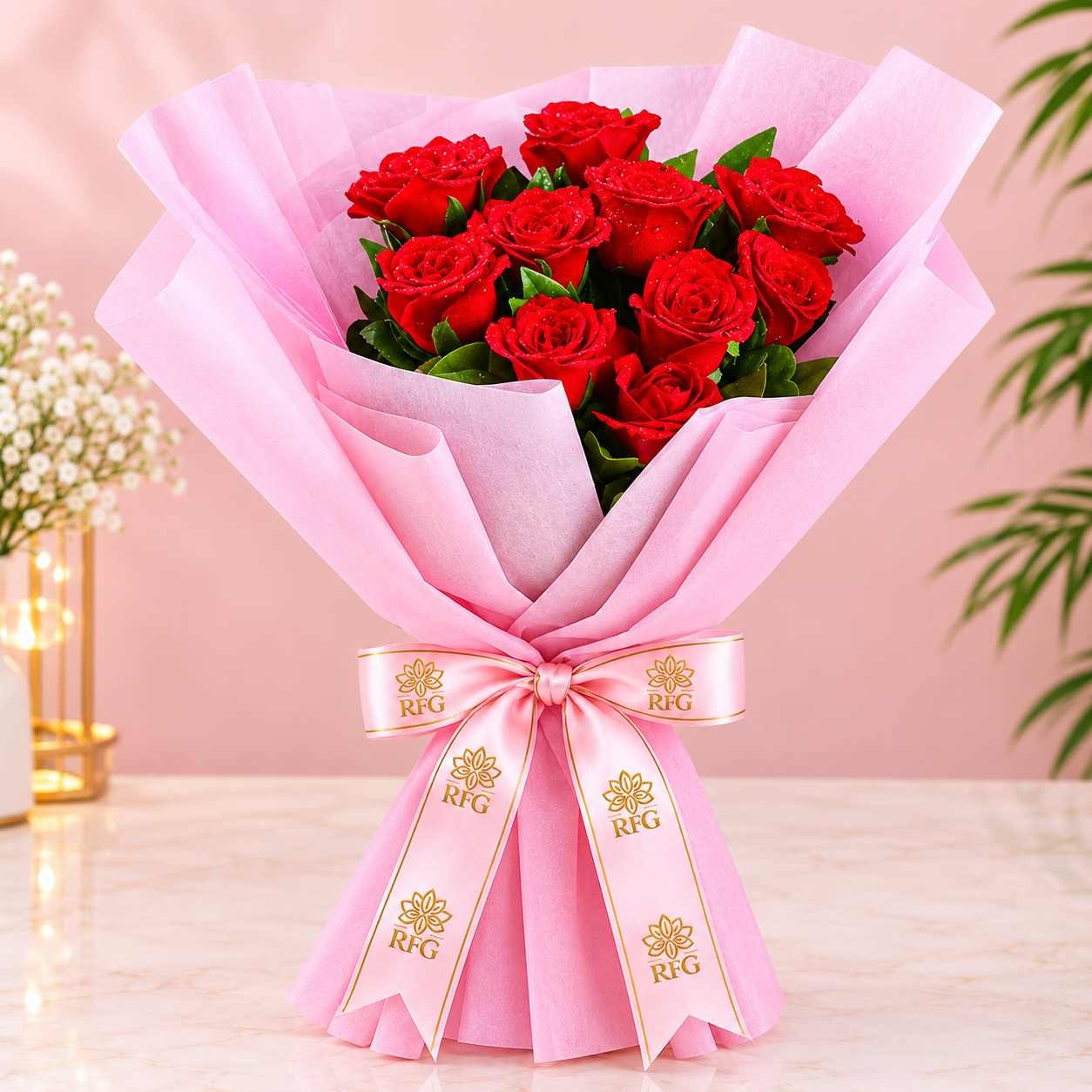 red bouquet in pink